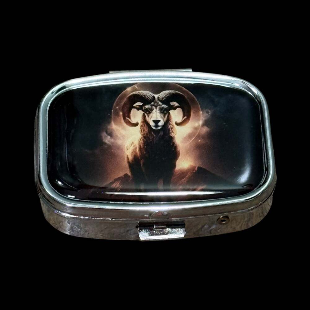 Cute Zodiac Aries Ram Portable Rectangle Metal Pill Organizer Case